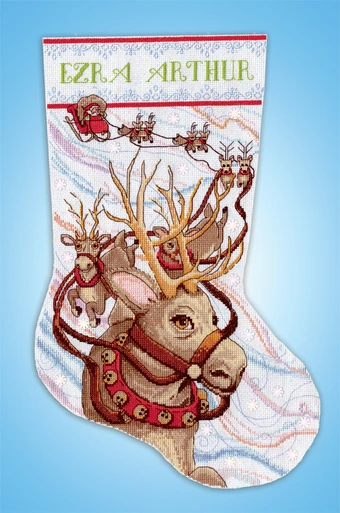 Reindeer Ride - Christmas Stocking - Cross Stitch Kit 1 Reindeer Ride - Christmas Stocking - Cross Stitch Kit