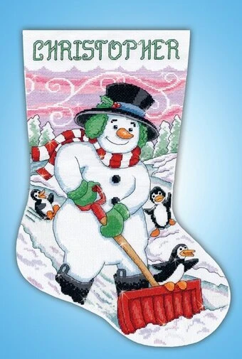 Shoveling Snowman - Christmas Cross Stitch Kit 1 Shoveling Snowman - Christmas Cross Stitch Kit