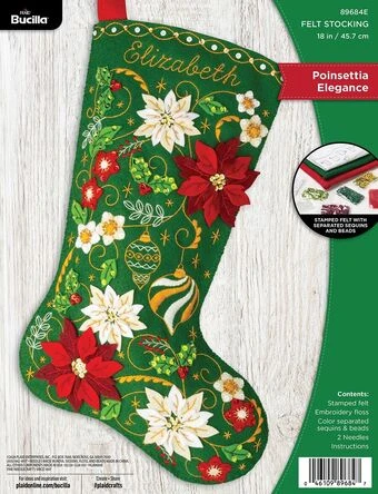 Poinsettia Elegance - Christmas Stocking - Felt Applique Kit 1 Poinsettia Elegance - Christmas Stocking - Felt Applique Kit