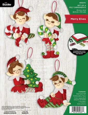 Merry Elves - Christmas Ornaments - Felt Applique Kit 1 Merry Elves - Christmas Ornaments - Felt Applique Kit