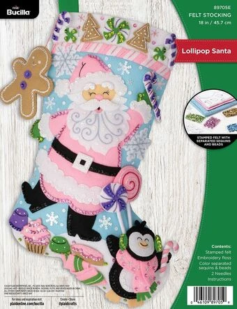 Lollipop Santa - Christmas Stocking - Felt Applique Kit 1 Lollipop Santa - Christmas Stocking - Felt Applique Kit