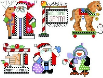 Checkered Christmas Ornament Set 2 - Cross Stitch Pattern 1 Checkered Christmas Ornament Set 2 - Cross Stitch Pattern
