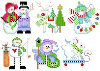 Checkered Christmas Ornament Set 3 - Cross Stitch Pattern 1 Checkered Christmas Ornament Set 3 - Cross Stitch Pattern