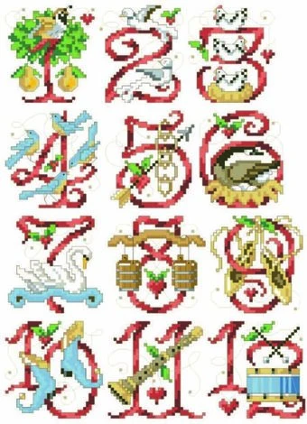 Twelve Days Of Christmas Ornaments - Cross Stitch Pattern 1 Twelve Days Of Christmas Ornaments - Cross Stitch Pattern
