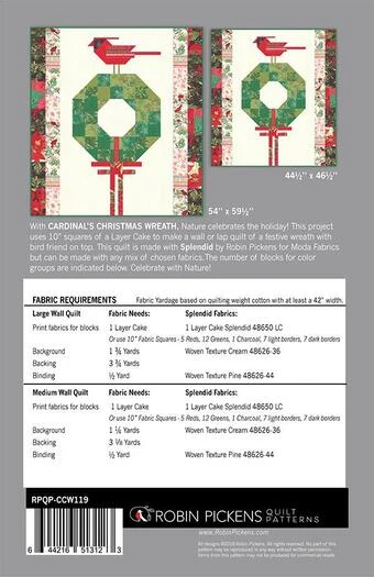Cardinals Christmas Wreath - Quilt Pattern 2 Cardinals Christmas Wreath - Quilt Pattern - Image 2